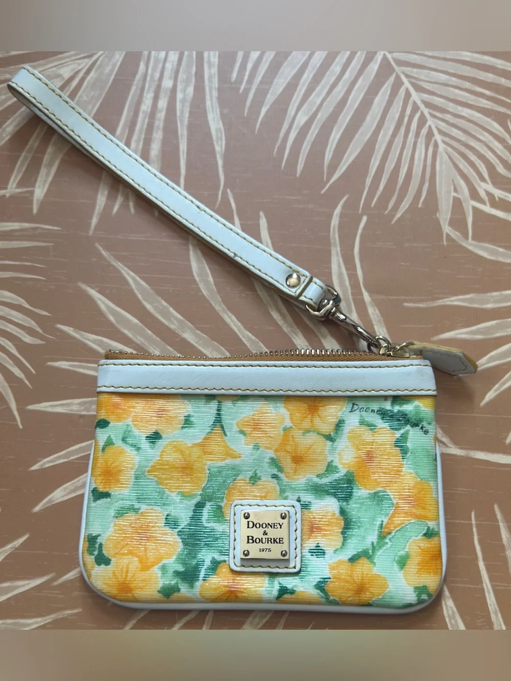 Dooney & Bourke Yellow Petunia Floral Wristlet Wallet Pouchette